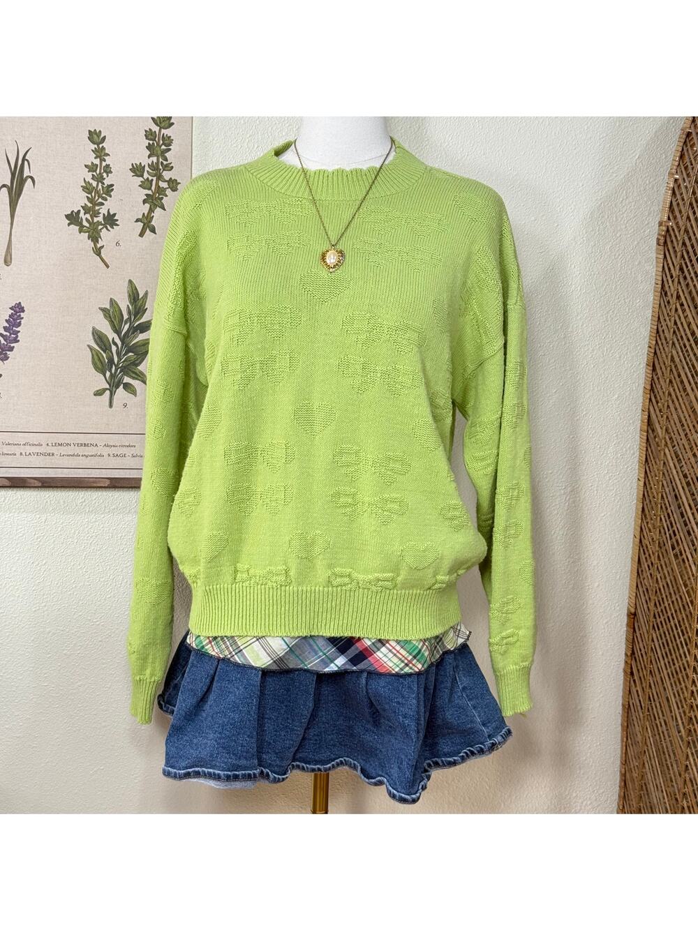 Vintage Hearts Bows Knit Sweater Preppy Cutecore Kawaii Coquette Whimsy Twee M L
